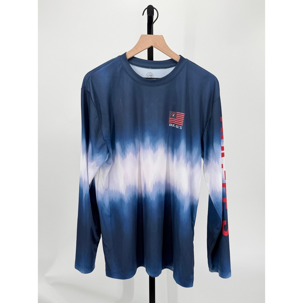 Buc-ee's Mens L Long Sleeve Shirt Patriotic Flag Beaver Tie Dye Graphic 4th July